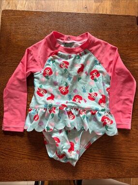Disney Baby Little Mermaid Ruffle Long-Sleeve One-Piece Swimsuit size 6-9M